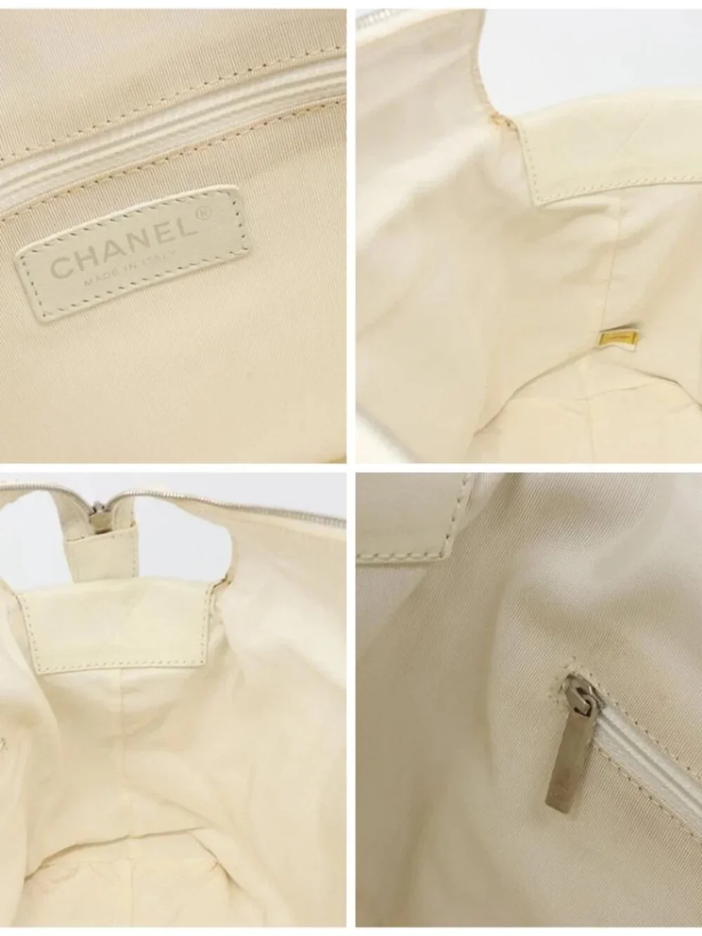 CHANEL V Stitch Hand Bag Lamb Skin White Silver CC Auth BA13606V